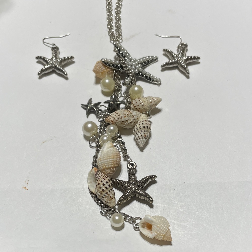 Silver Starfish and Shell Jewelry Set